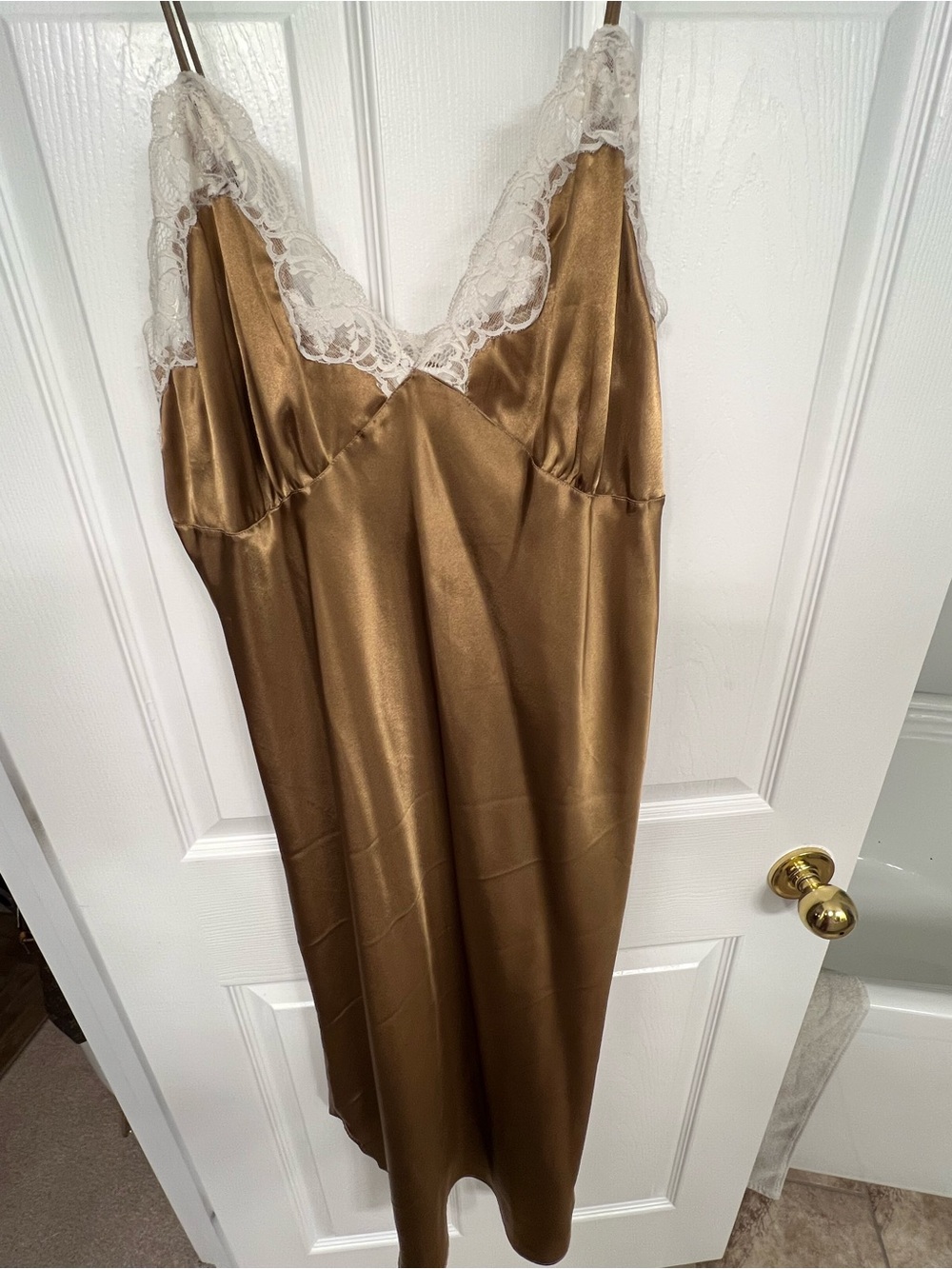 delicates Satin Slip Dress with Cream Lace Trim